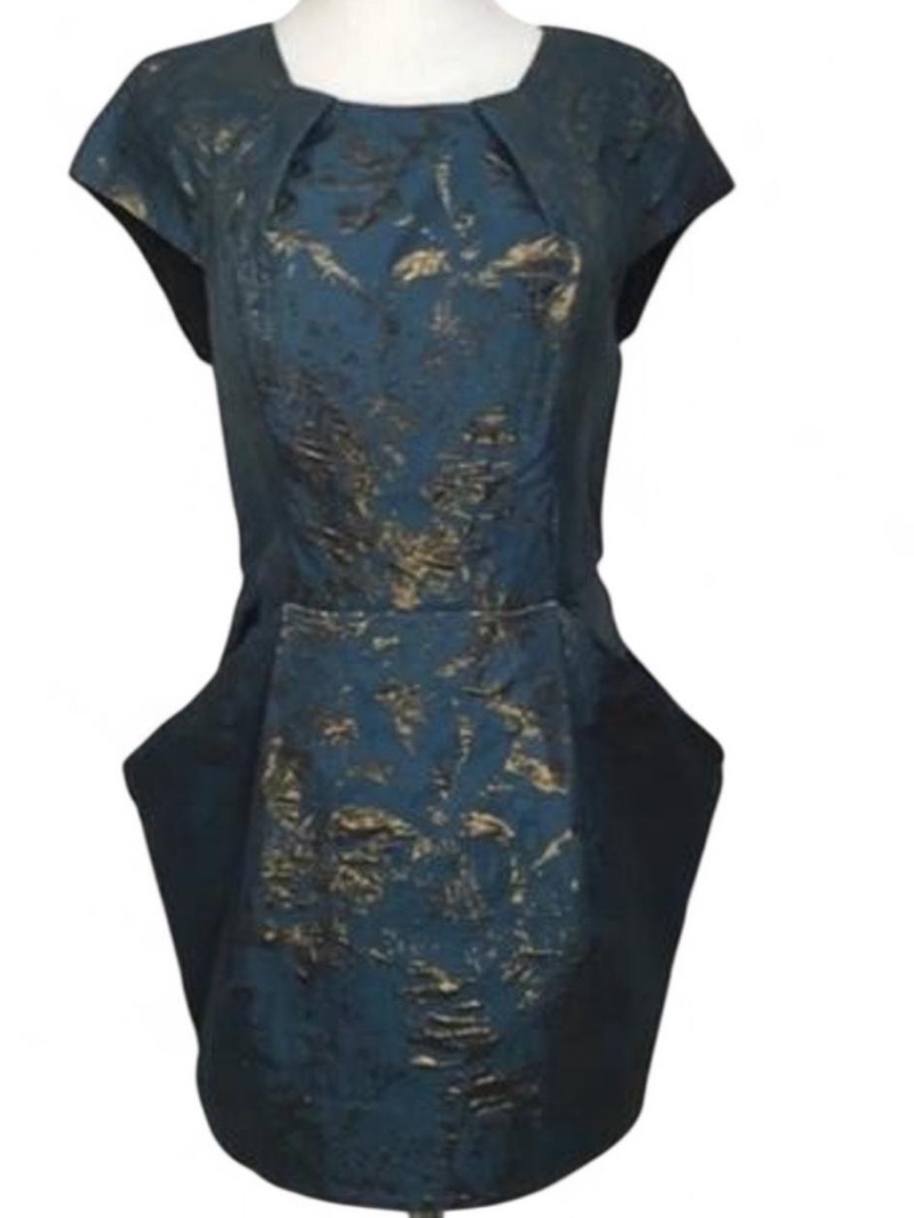 AllSaints Teal Dress with Gold Metallic Detail